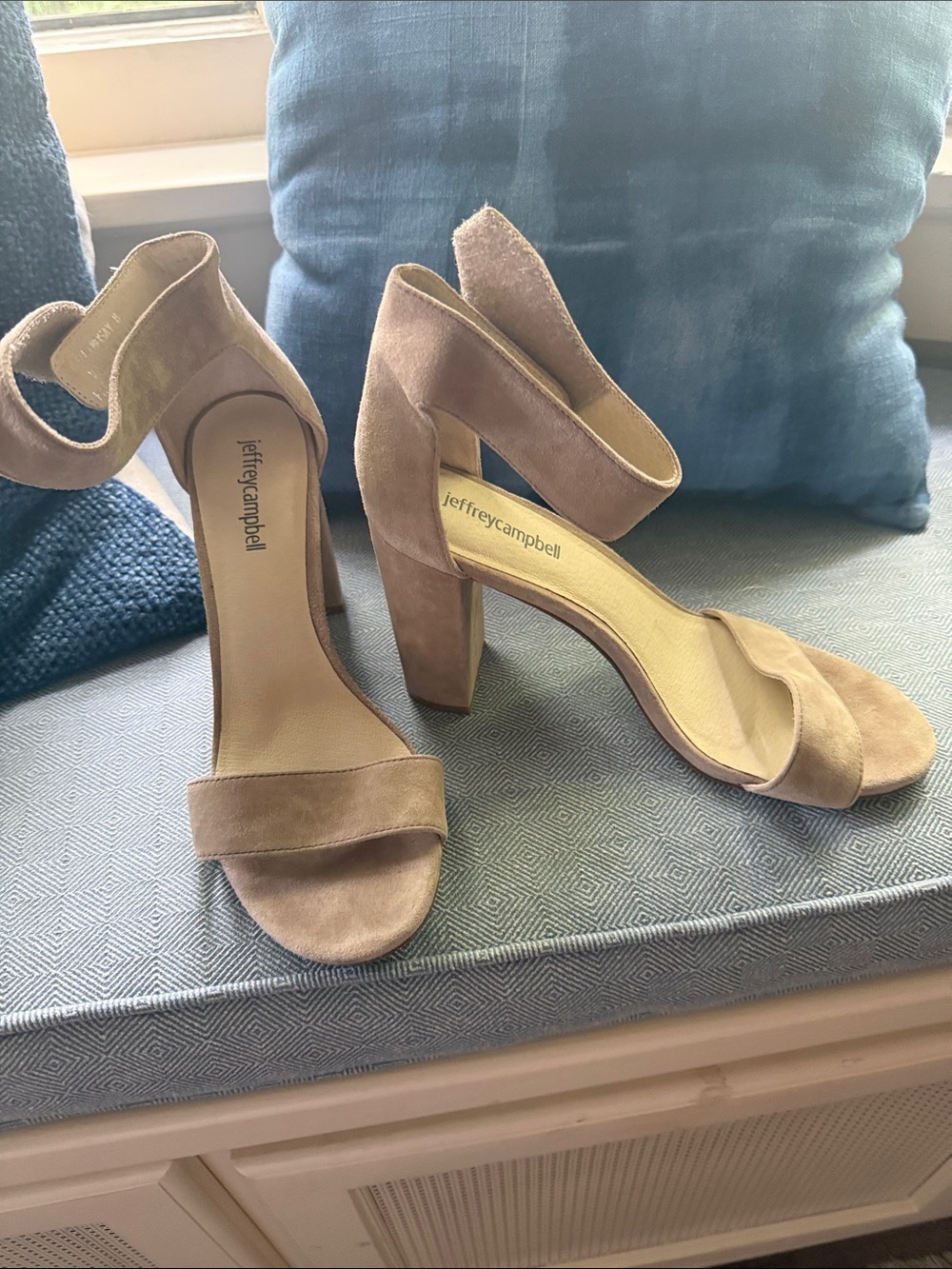 Jeffrey Campbell Taupe Suede Block Heel Sandals